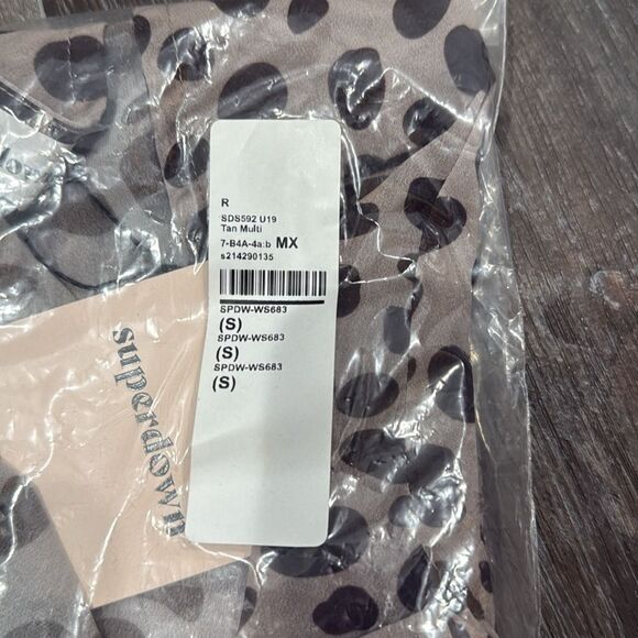 Super down Madeline surplice top in tan multi sz small - Picture 5 of 6